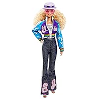 Barbie Elton John Collector Doll (12-inch, Curly Blonde Hair) in Bomber Jacket and Flared Denim, with Doll Stand and Certificate of Authenticity