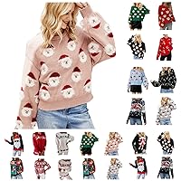 Women Ugly Christmas Sweater Holiday Soft Lightweight Crewneck Pullover Warm Holiday Chunky Knit Sweater Cute Tops 2023