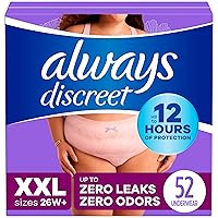 Always Discreet Adult Incontinence Underwear for Women and Postpartum Underwear, XXL, Up to 100% Bladder Leak Protection, 52 CT,