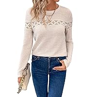 SweatyRocks Women's Floral Lace Long Sleeve T Shirt Casual Round Neck Pullover Top