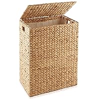 Casafield Large Laundry Hamper with Lid and Removable Liner Bag - Natural, Woven Water Hyacinth Rectangular Laundry Basket Sorter for Clothes and Towels