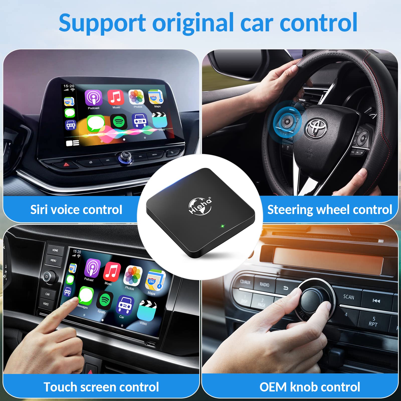 Wireless CarPlay Adapter 2023 Newest Version, Hieha Wireless Apple CarPlay Dongle & 5.8GHz WiFi & 5G WiFi Online Update Plug & Play for OEM Factory Wired CarPlay Cars (Model Year: 2016 to 2023)