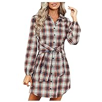 Girl's for Ladies Lace-Up Shirt Checkered Long_Sleeve Classic Tube