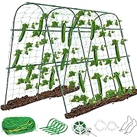 Cucumber Trellis for Raised Beds, 63 x 45 Inch U-Shaped Garden Trellis for Climbing Plants Outdoors with Climbing Net, Metal Detachable Arch Plant Support Vegetable Trellis