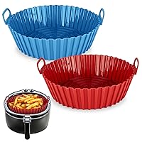Hotpop Silicone Air Fryer Liner - Air Fryer Silicone Liners - Reusable Silicone Bowl Basket - Air Fryer Silicone Pot - Air Fryer Silicone Basket Bowl - Airfryer Liner (2 pk, Red & Teal)