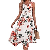 HOTOUCH Women's Casual Summer Dress Sleeveless Sundress Hankerchief Hem Midi Tank Dresses Beach Dress with Pockets