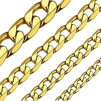 ChainsHouse Men Women Chain Cuban Necklace,3mm/4mm/6mm/9mm/13mm Wide Stainless Steel/Black Metal/18K Gold Plated Twisted Rope/Spiga/Wheat/Curb Link Necklace, 14