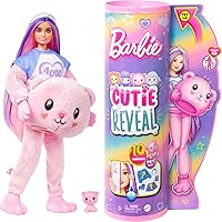 Barbie Cutie Reveal Doll with Pink Hair & Teddy Bear Costume, 10 Suprises Include Accessories & Pet (Styles May Vary)