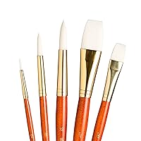  Princeton Artist Brush Co. Watercolor Floral Set - 5pc Short  Handle Selection of Synthetic Watercolor Brushes - Petals Angle Shader and  3 Round Watercolor Paint Brushes for Floral Painting Techniques