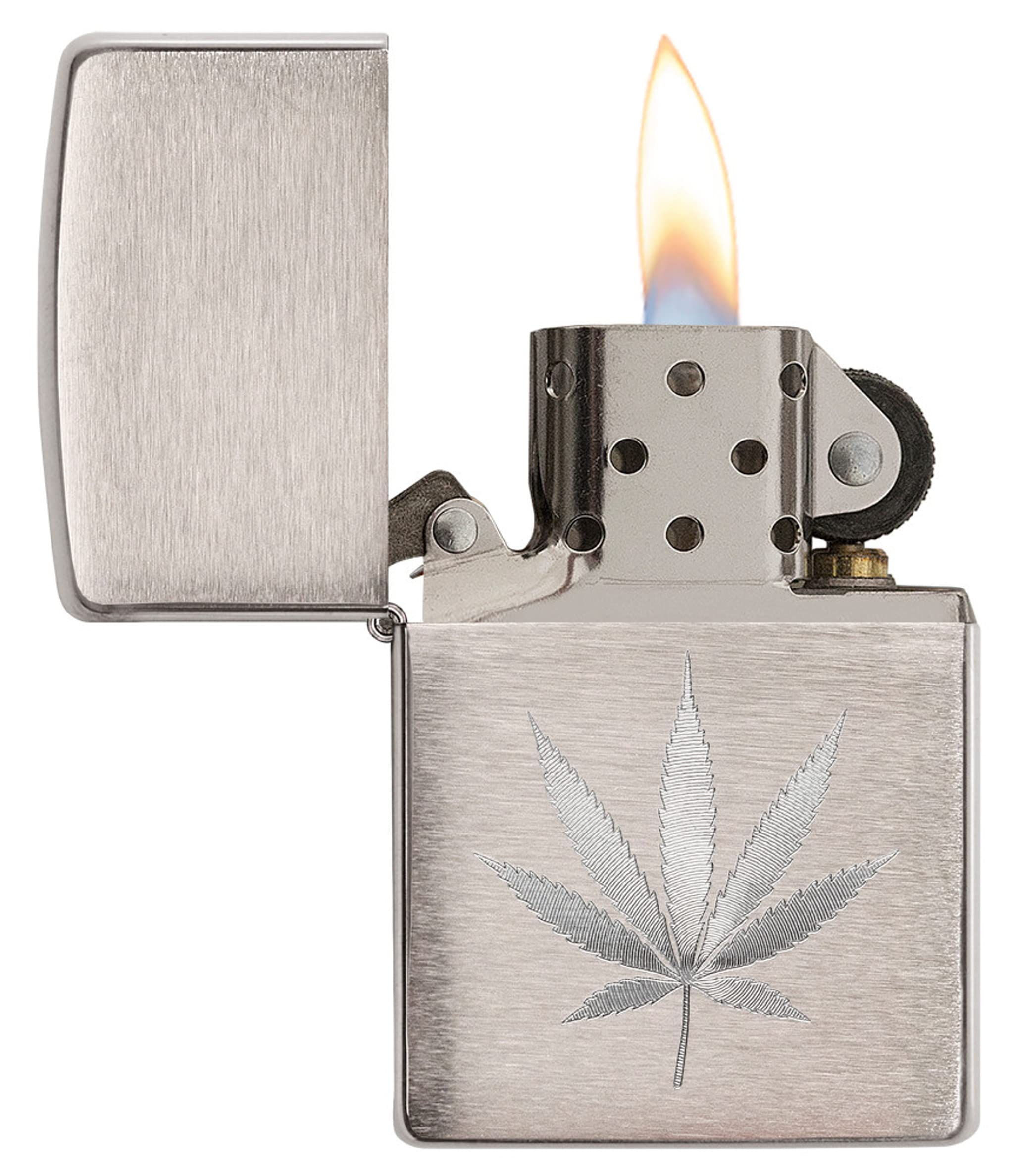 Zippo Brushed Chrome Marijuana Leaf Pocket Lighter (29587), One Size,High Polish Chrome
