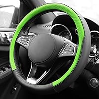 FH Group FH2009 Geometric Chic Genuine Leather Steering Wheel Cover (Green) – Universal Fit for Cars Trucks & SUVs