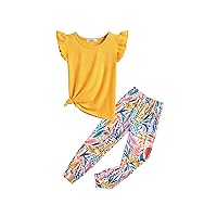 Arshiner Girl's 2 Piece Outfits Summer Clothes Ruffle Trim Tops T-Shirt and Pants Set with Pockets