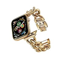 Compatible Apple Watch Band Gold 38mm 40mm 41mm, Cowboy Chain Style Apple Watch Band, Stainless Steel Metal Wristband Women Men Replacement for iWatch SE Series 7/6/5/4/3/2/1