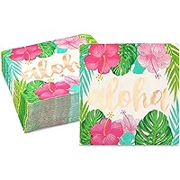 Sparkle and Bash Aloha Hawaiian Paper Napkins for Luau Birthday Party (5 x 5 Inches, 50 Pack)
