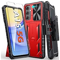 FNTCASE for Samsung Galaxy A15-5G Case: Rugged Protective Phone Cases with Kickstand & Holster | Military Grade Shockproof Protection Sturdy Heavy Duty Drop Proof Hard Covers 6.5 inch Red
