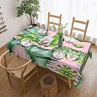 Fresh Banana Leaves Washable Water Resistant Rectangular Table Cover for Dining Room Kitchen Decor 54x72in