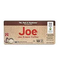 Joe Knows Coffee, Tall Dark and Handsome, Single Serve Coffee Pods, Rich, Bold Roast, 50 Count, Compatible with Keurig 2.0 Brewers, BPI certified compostible pods