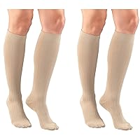 Truform Women's Fit Compression Socks, Rib Knit Pattern, 15-20 mmHg, Tan, Large (Pack of 2)