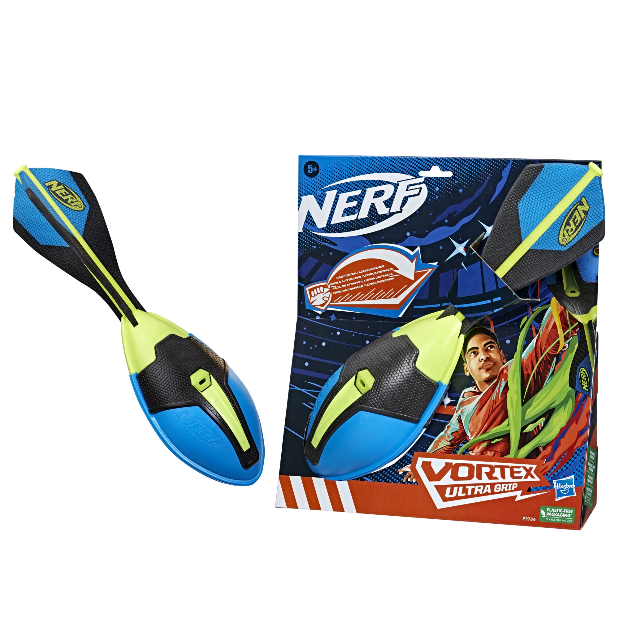 NERF Vortex Ultra Grip Football, Designed for Easy Catching, Howling Whistle Sound, Distance-Optimizing Tail, Water-Resistant, All-Weather Play