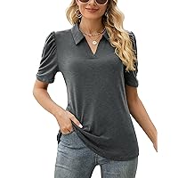 LOMON Women's Short Sleeve Polo Shirts V Neck Casual Collared Tops Work Tunic Blouses