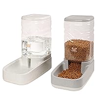 Automatic Dog Cat Gravity Food and Water Dispenser Set with Pet Food Bowl for Small Large Pets Puppy Kitten Rabbit Large Capacity(White & Gray, 3.8L)