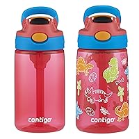Contigo Aubrey Kids Cleanable Water Bottle with Silicone Straw and Spill-Proof Lid, Dishwasher Safe, 14oz 2-Pack, Watermelon & Dinos