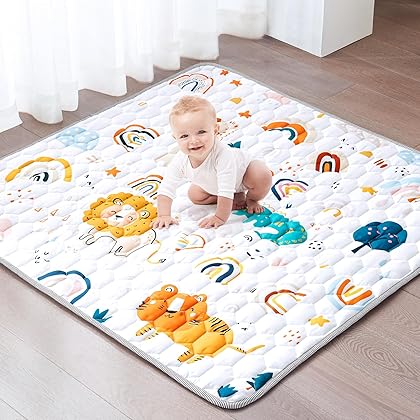 Entserk Baby Play Mat,50x50 Play Mat for Playpen, Cotton One-Piece Crawling Mat, Non-Slip Cushioned Baby Playpen Mat for Playing, Baby Playmat Floor Mat for Infants, Babies, Toddlers