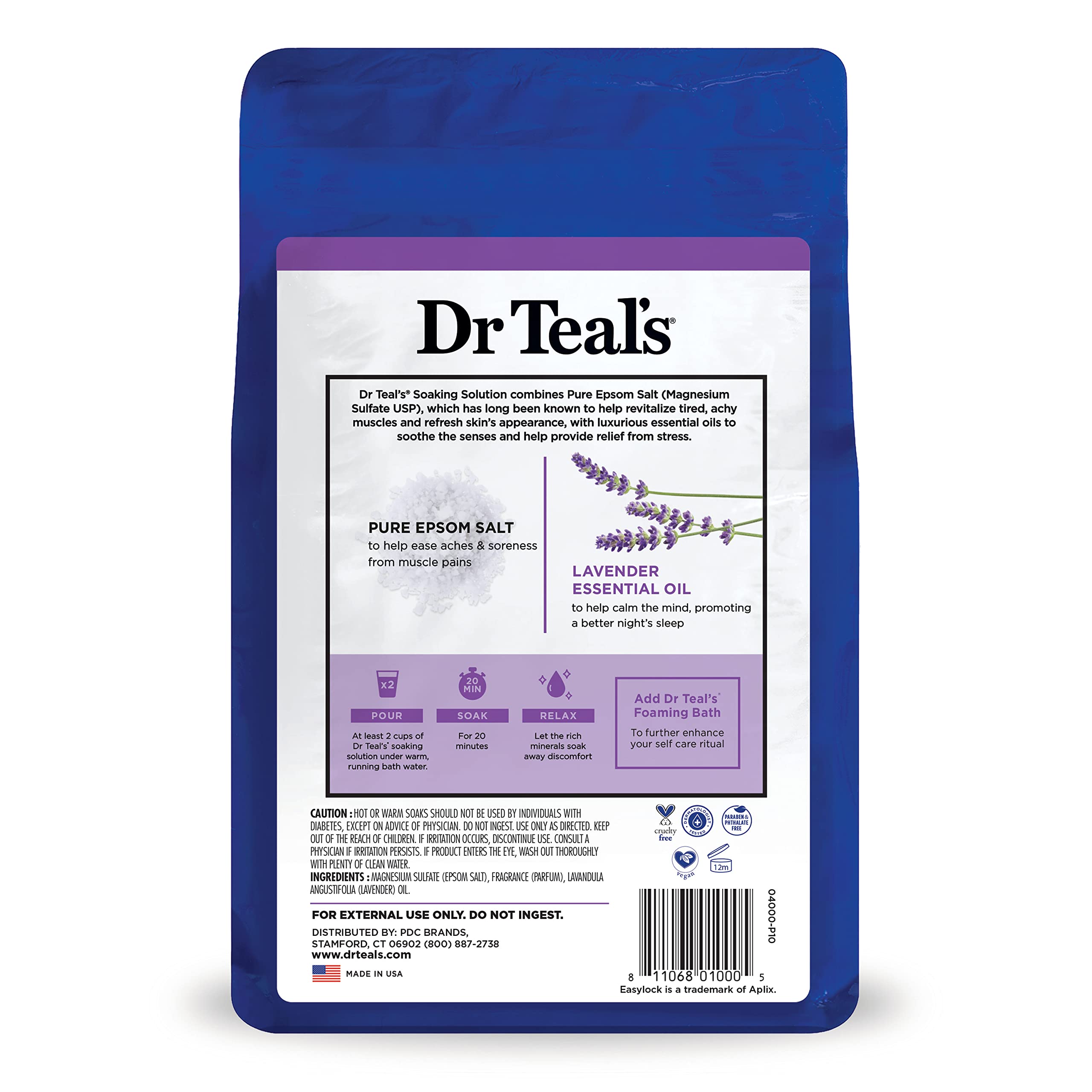 Dr Teal's Pure Epsom Salt, Soothe & Sleep with Lavender, 3 lb (Pack of 4) (Packaging May Vary)