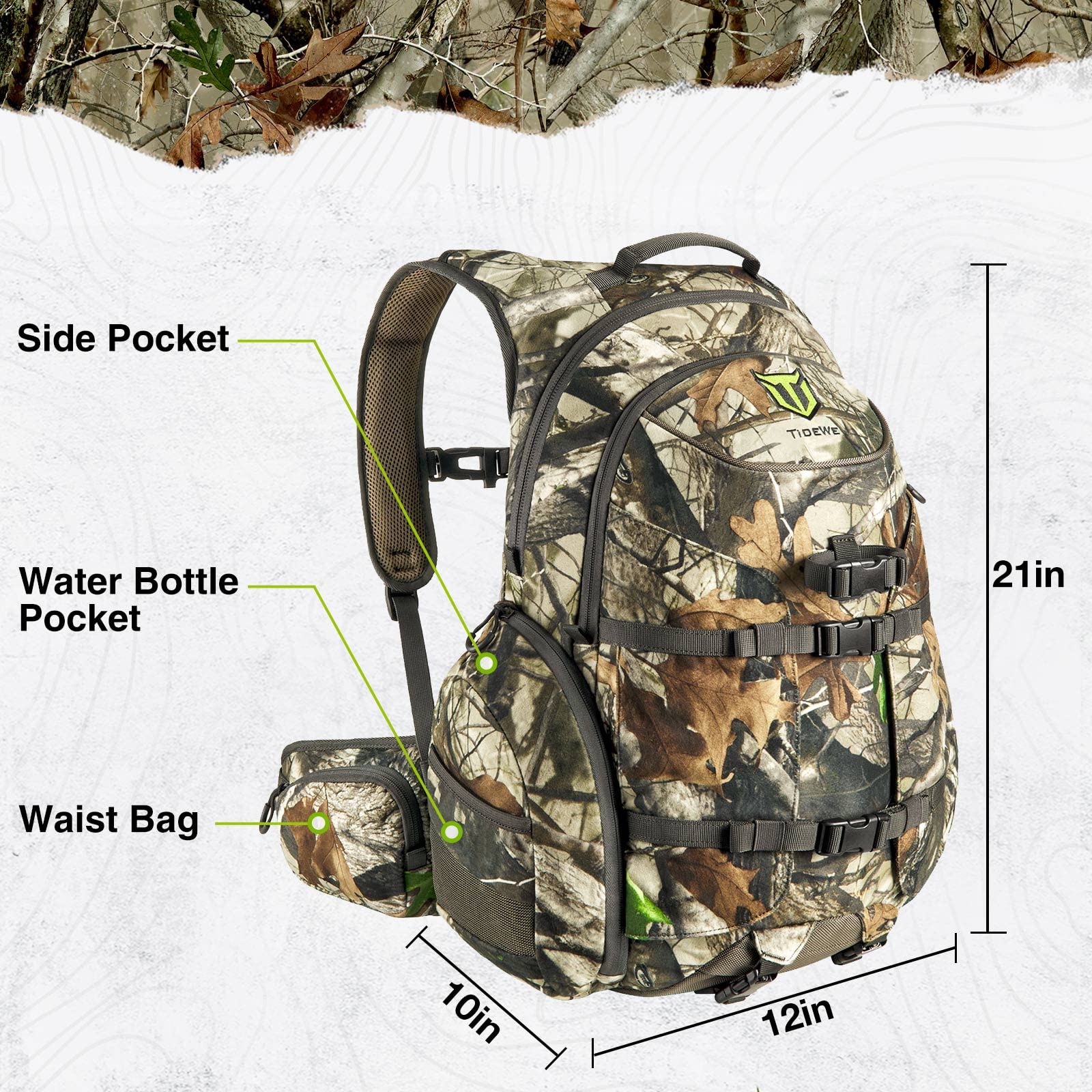 TIDEWE Hunting Backpack, Waterproof Camo Hunting Pack with Rain Cover, Durable Large Capacity Hunting Day Pack for Rifle Bow Gun (Next Camo G2)
