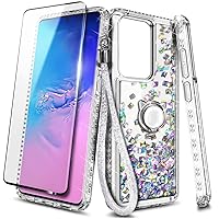 NGB Supremacy Compatible with Samsung Galaxy S20/S20 5G Case with Screen Protector (Flexible TPU Film), Ring Holder/Wrist Strap, Bling Liquid Floating Glitter Cute Case (Crystal Gem)