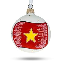 Elegant Vietnamese Flag Blown Glass Ball Christmas Ornament 3.25 Inches
