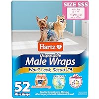 Hartz Disposable Male Dog Wraps, Size 3S 52 Count, Comfortable & Secure Fit, Easy To Put On