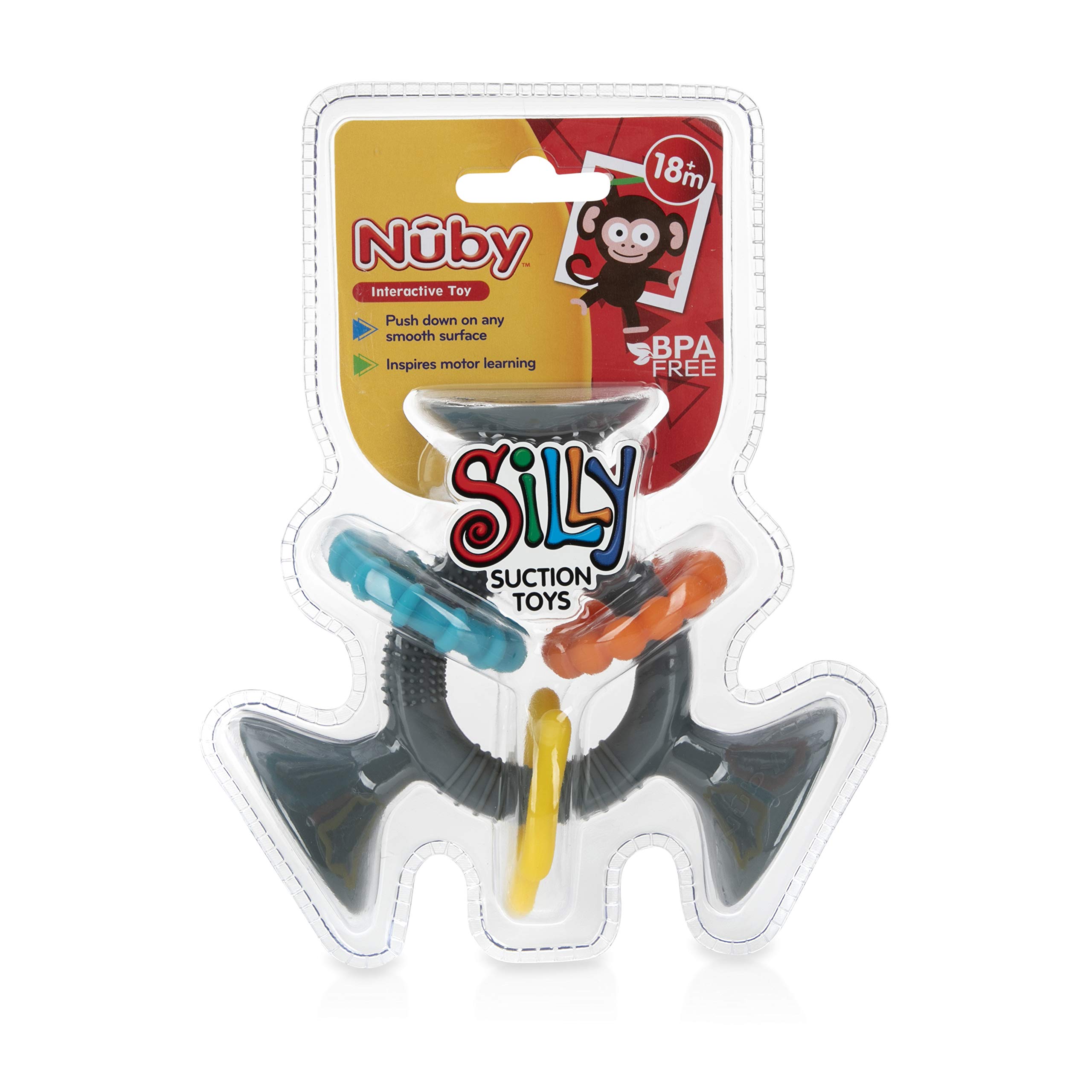 Nuby Silly Three Prong Interactive Suction Toy with Colorful Rings, Gray