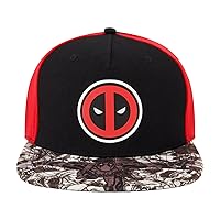Marvel Deadpool Baseball Hat, Face Logo Adjustable Flat Brim Snapback Hat, Black, One Size