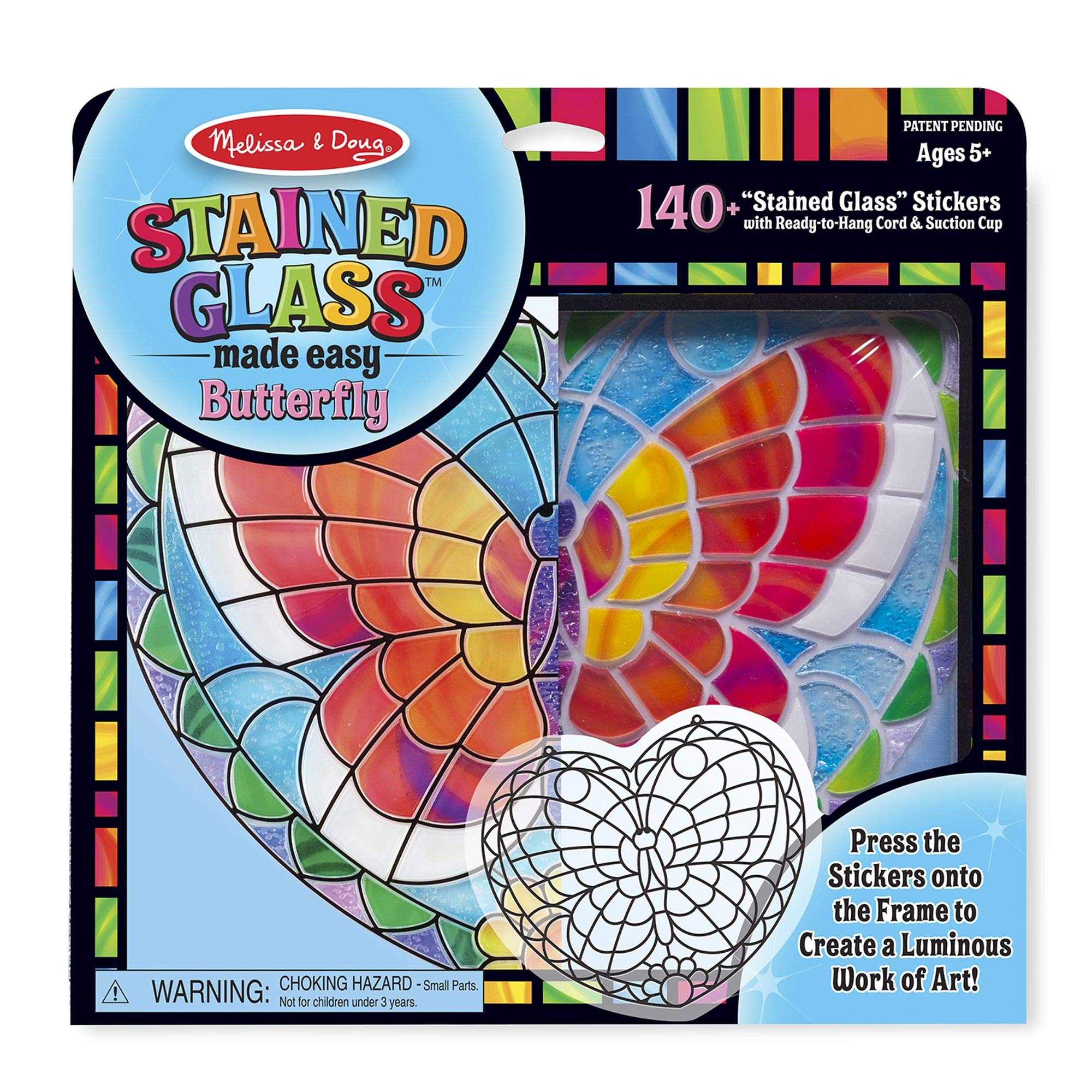 Melissa & Doug Stained Glass Made Easy Activity Kit: Butterfly - 140+ Stickers - Kids Sticker Stained Glass Craft Kit; Sun Catchers For Kids Ages 5+
