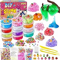 12 Cups DIY Slime Kit, Slime Making Kit for Girls 10-12, Crystal Clear Slime, Glow in The Dark Slime with Add-ins, Foam Balls, Charms, Slime Party Favors Gift Toys for Kids