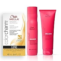 Wella Professionals Invigo Brilliance Color Protection Shampoo & Conditioner, For Fine Hair + Wella ColorCharm Permanent Liquid Hair Color for Gray Coverage, 12NG Surfside Blonde