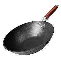 Wok, Stir Fry Pan, Wooden Handle, 11 Inch, Lightweight Cast Iron, chef’s pan, pre-seasoned nonstick, for Chinese Japanese and other cooking