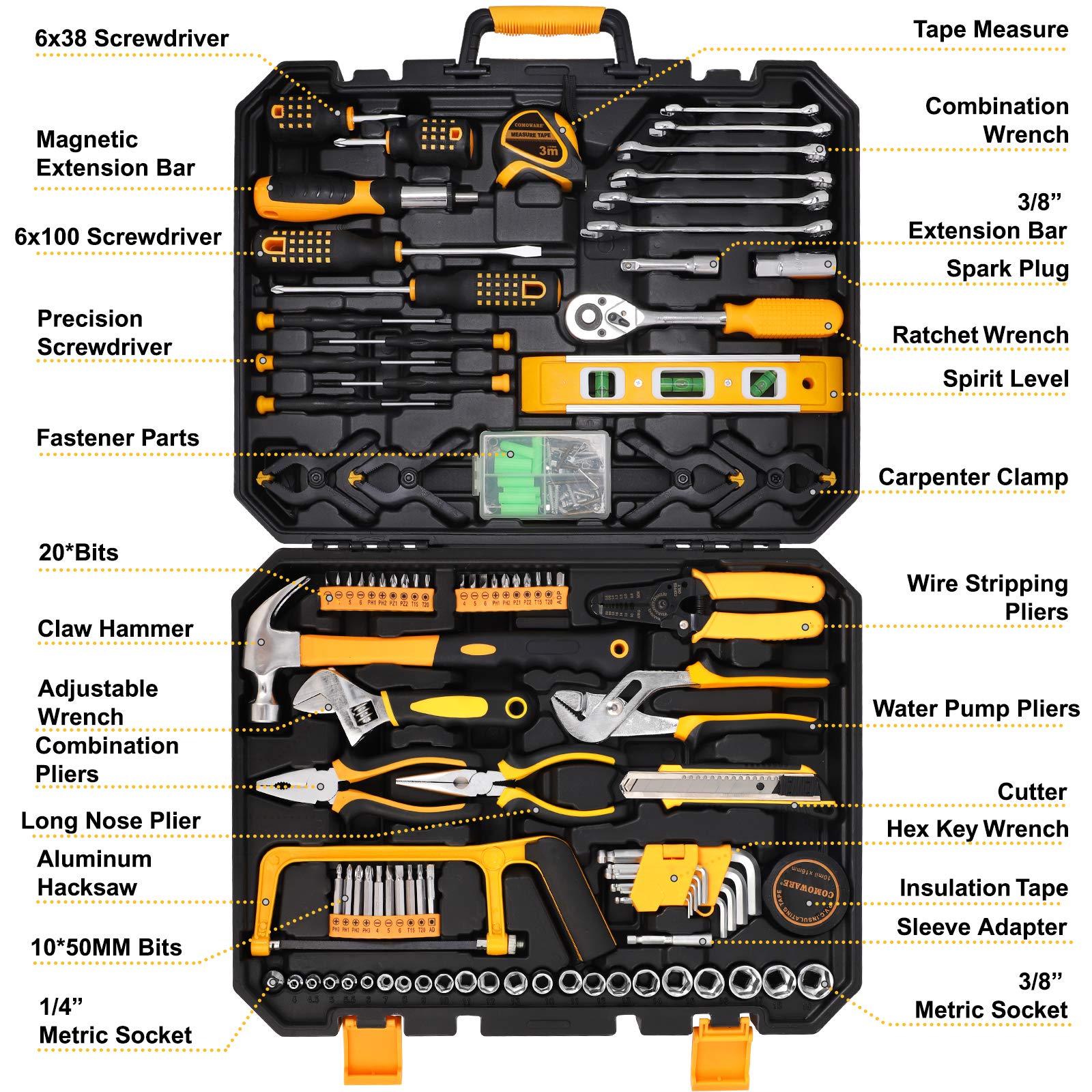 COMOWARE 20V Cordless Drill 168 Pcs Home Repair Tool Kit