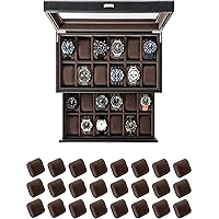 TAWBURY Bayswater 24 Slot Watch Box with Drawer (Black) with a Set of 24 Extra-Small Pillows to Fit 5.5-6.5