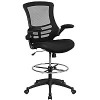 Kelista Mid-Back Black Mesh Ergonomic Drafting Chair | Adjustable Foot Ring, Flip-Up Arms | Comfort and Productivity