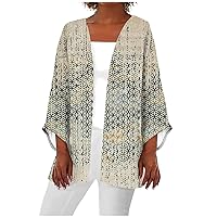 Women's Floral Print Puff Sleeve Kimono Cardigan Swimsuit Coverups Lightweight Summer Beach Loose Cover Up Cardigan