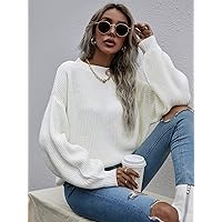 Women's Sweater Drop Shoulder Ribbed Knit Sweater Sweater for Women (Size : Small)