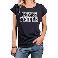 MAKAYA Funny Womens Oversized Top - I Hate People - Casual Plus Size Tee Shirt with Sayings