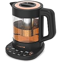Vianté Hot Tea Maker Electric Glass Kettle with tea infuser and temperature control. Automatic Shut off. Brewing Programs for your favorite teas and Coffee. 1.5 Liters capacity.