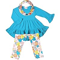 Toddler Little Girls Spring Colors Easter Outfits - Top Leggings Scarf Set - Unique Boutique Designs & Quality