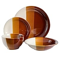 Gibson Elite Autumn Canopy Stoneware Double Bowl Plates and Bowls Dinnerware Set, Service for 4 (16pcs)