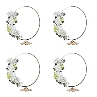 4 Pack 16'' Tall Floral Hoop Centerpiece Wedding Metal Gold Centerpiece Iron Arch Round Flower Vase Display Stand Shelf Table Decoration Christmas Event Party Decor