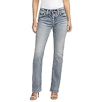 Silver Jeans Co. Women's Suki Mid Rise Curvy Fit Slim Bootcut Jeans, Light Wash Indigo, 33W x 35L
