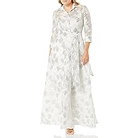 Women's Long Sleeeve Brocade Shirt Dress, White/Silver, 10